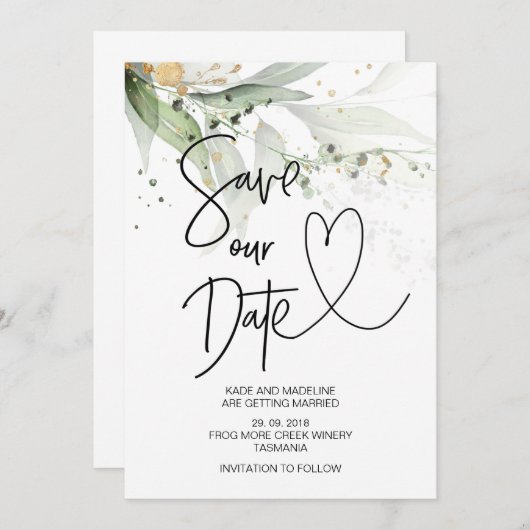 Sparen onze Datum Groene Eucalyptus Weddenschap El Kaart (Voorkant / Achterkant)