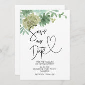 Sparen onze Datum Groene Succulent Weddenschap Kaart (Voorkant / Achterkant)