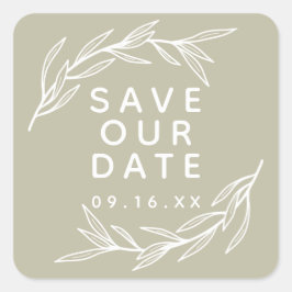 Sparen Onze Datum Laurel Leaves Vierkante Sticker