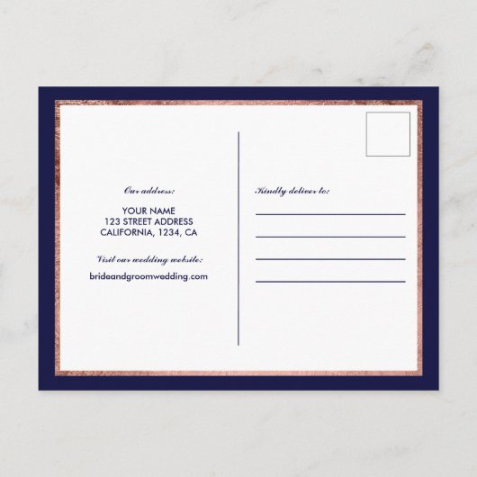 Sparen onze datum roos gouden navy foto-grid colla aankondigingskaart (Achterkant)