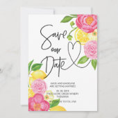 Sparen Onze Datum Roze en Lemon Floral Wedding Kaart (Voorkant)