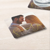 Sparen onze Datum Verfijnde Lijnen Vloeiend Handsc Kartonnen Onderzetters (Schuin)