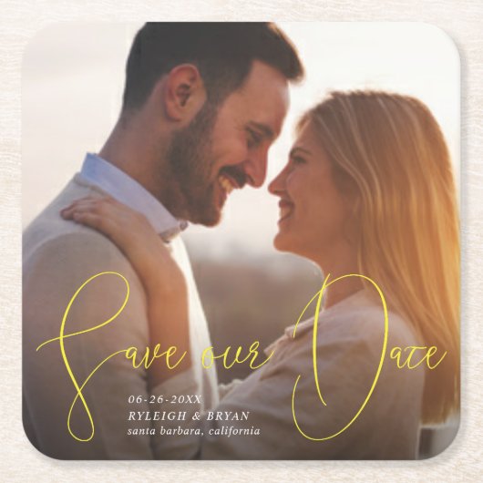 Sparen onze Datum Verfijnde Lijnen Vloeiend Handsc Kartonnen Onderzetters (Voorkant)