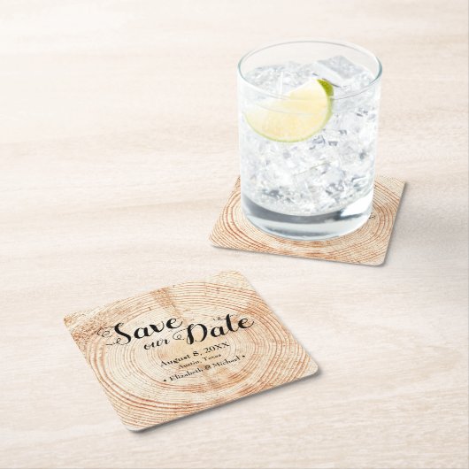 Sparen onze datum Wood grain Wedding Rustic Kartonnen Onderzetters (Insitu)