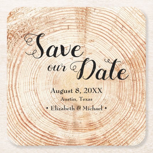 Sparen onze datum Wood grain Wedding Rustic Kartonnen Onderzetters (Voorkant)
