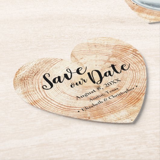 Sparen onze datum Wood grain Wedding Rustic Kartonnen Onderzetters (Gekanteld)