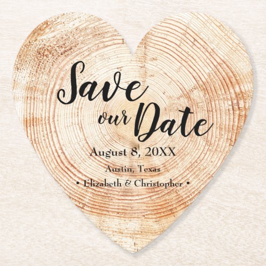 Sparen onze datum Wood grain Wedding Rustic Kartonnen Onderzetters (Voorkant)