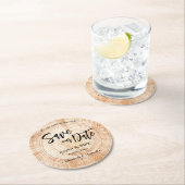 Sparen onze datum Wood grain Wedding Rustic Ronde Kartonnen Onderzetter (Insitu)