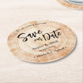 Sparen onze datum Wood grain Wedding Rustic Ronde Kartonnen Onderzetter (Gebogen)