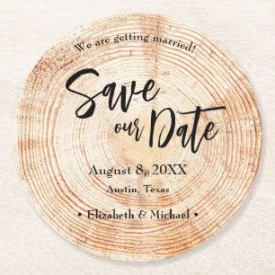 Sparen onze datum Wood grain Wedding Rustic Ronde Kartonnen Onderzetter