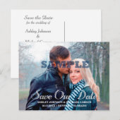 Sparen Onze Datum Zilveren Typografie Foto Weddens Aankondigingskaart (Voorkant / Achterkant)