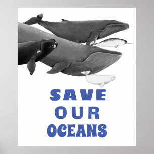 Sparen onze oceanen Milieukunstwalvis Poster