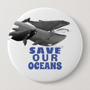 Sparen onze oceanen Milieukunstwalvis Ronde Button 4,0 Cm