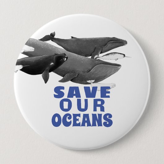 Sparen onze oceanen Milieukunstwalvis Ronde Button 4,0 Cm (Voorkant)