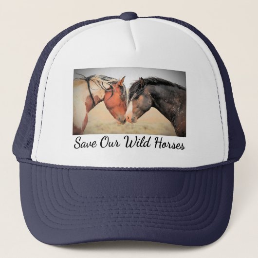 Sparen onze wilde Paarden Fancy Tucker Hat Trucker Pet (Voorkant)