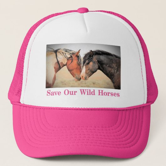 Sparen onze wilde Paarden Hot Pink Trucker Hat Trucker Pet (Voorkant)