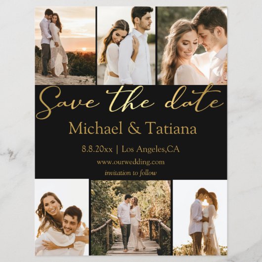 sparen op de datum 6 foto ' s collage bruiloft zwa flyer (Voorkant)