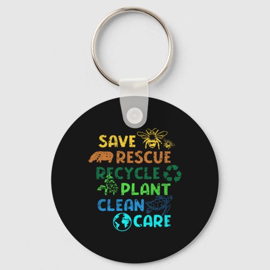 Sparen Redding Recyclen Planet Climate Change Funn Sleutelhanger (Voorkant)