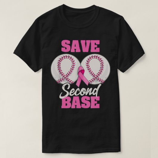 Sparen Tweede 2e basis Funny Baseball Breast Cance T-shirt (Design voorkant)