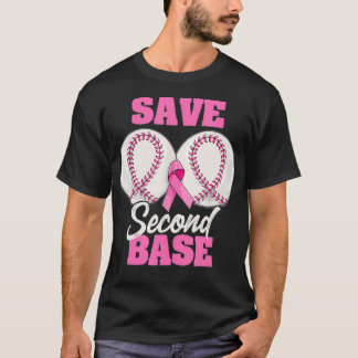 Sparen Tweede 2e basis Funny Baseball Breast Cance T-shirt