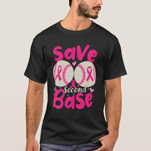 Sparen Tweede 2e Basis Funny Baseball Breast Cance T-shirt (Voorkant)