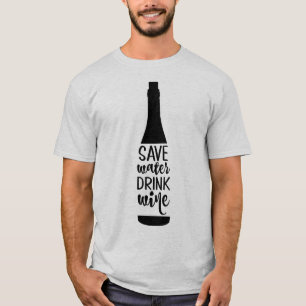 Sparen Water Drink Wine Black Fles Silhouette T-shirt