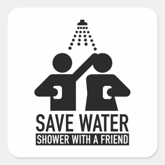 Sparen waterdouche met een vriend vierkante sticker (Voorkant)