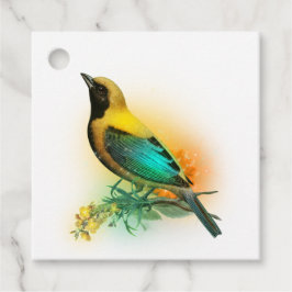 Sparend Fantasie Geel en Turquoise Vogel Bedankjes Labels