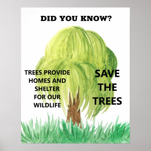 Spares Trees Conserve Environmental Animal Habitat Poster (Voorkant)
