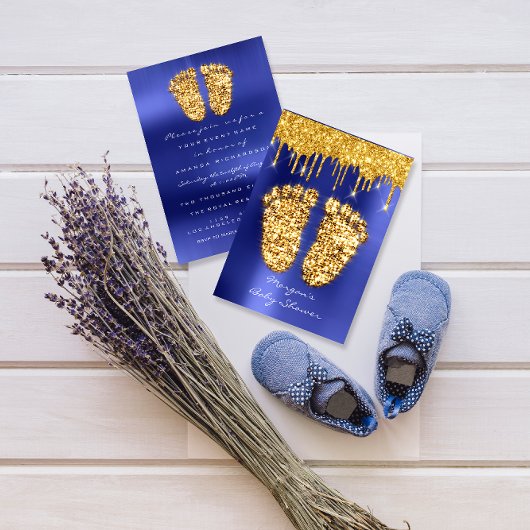 Spark Drift Gold Royal Blue Baby shower Feet Boy Kaart