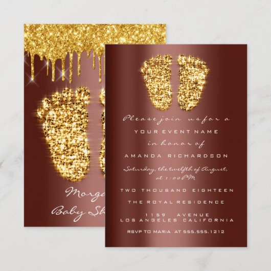 Spark drijft Gold Royal Brown Baby shower Feet Boy Kaart (Voorkant / Achterkant)