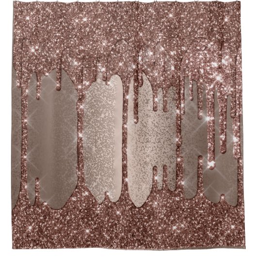 Spark Drip Glitter Effect Blush Roos Chocolade Douchegordijn (Voorkant)