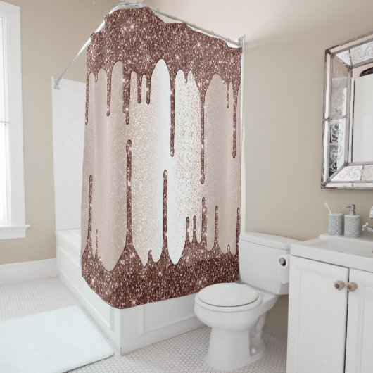 Spark Drip Glitter Effect Blush Roos Coffee Douchegordijn (In situ)