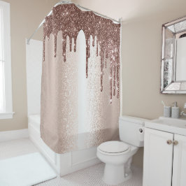 Spark Drip Glitter Effect Blush Roos Girly Brown Douchegordijn
