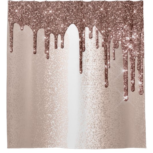 Spark Drip Glitter Effect Blush Roos Girly Brown Douchegordijn (Voorkant)