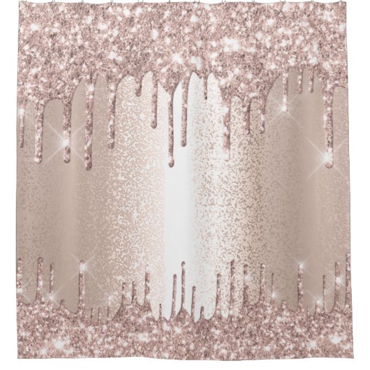 Spark Drip Glitter Effect Blush Roos Girly Elegant Douchegordijn (Voorkant)