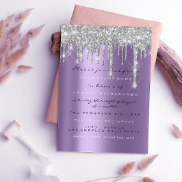 Spark Glitter Drip Zilver Paars Grijs Bruids 16e Kaart