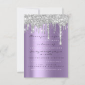 Spark Glitter Drip Zilver Paars Grijs Bruids 16e Kaart (Voorkant)