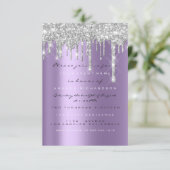 Spark Glitter Drip Zilver Paars Grijs Bruids 16e Kaart (Staand voorkant)