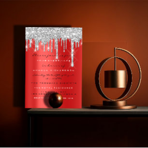 Spark Glitter Drip Zilver Rood Grijs Bruids 16e Kaart