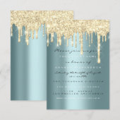 Spark Glitter Drips Goud Teal Bruids Sweet 16e Kaart (Voorkant / Achterkant)