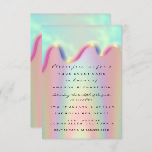 Spark Glitter Drips Holografisch Bruids Sweet 16th Kaart (Voorkant / Achterkant)