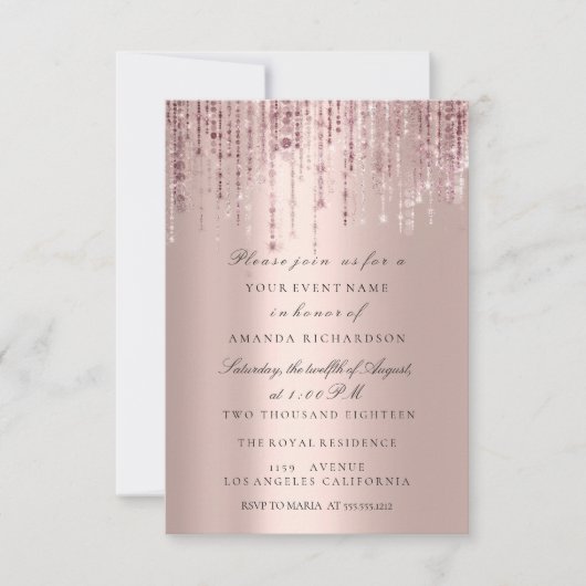Spark Glitter Drips Rose Marsala Bruiloftsfeest Kaart (Voorkant)