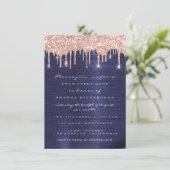 Spark Glitter Drips Roze Blauw Marine Bruids 16e Kaart (Staand voorkant)