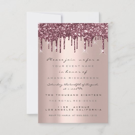 Spark Glitter Drips Roze Goud Bruids Sweet 16th Kaart (Voorkant)