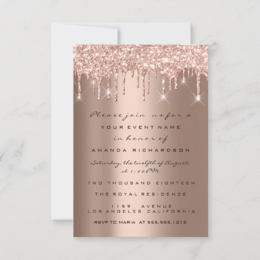 Spark Glitter Drips Roze Goud  Bruids Sweet 16th Kaart (Voorkant)