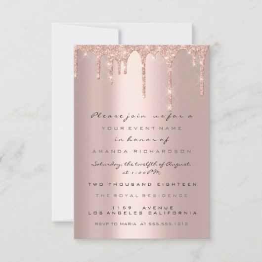 Spark Glitter Drips Roze Goud Formele Uitnodiging (Voorkant)