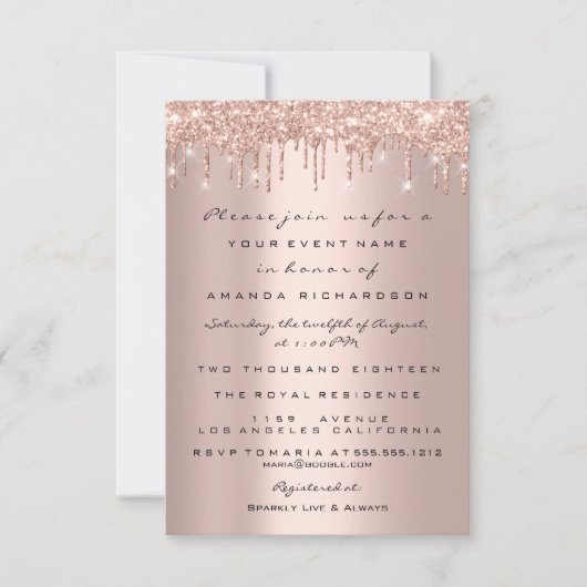 Spark Glitter Drips Roze Goud  Sweet 16th 15th Lux Kaart (Voorkant)