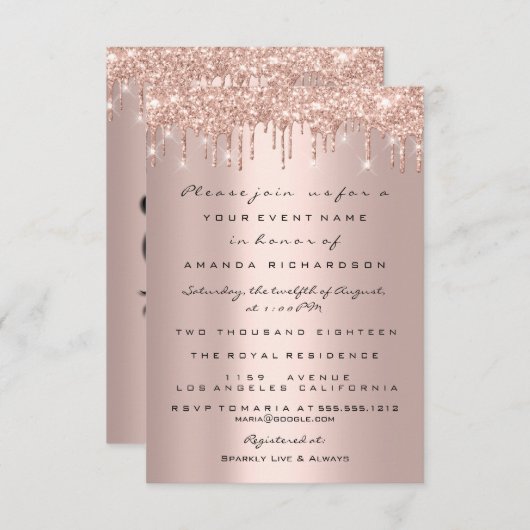 Spark Glitter Drips Roze Goud  Sweet 16th 15th Lux Kaart (Voorkant / Achterkant)