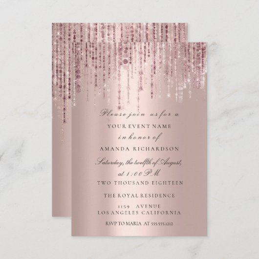 Spark Glitter Drips Roze Marsala Bruiloftsdouche Kaart (Voorkant / Achterkant)